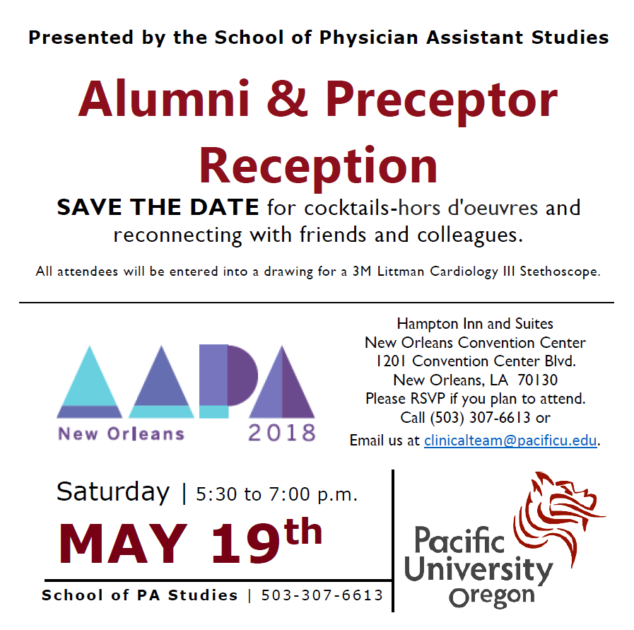 Pacific University, School of Physician Assistant Studies: Alumni and Preceptor Reception at the AAPA conference in New Orleans
